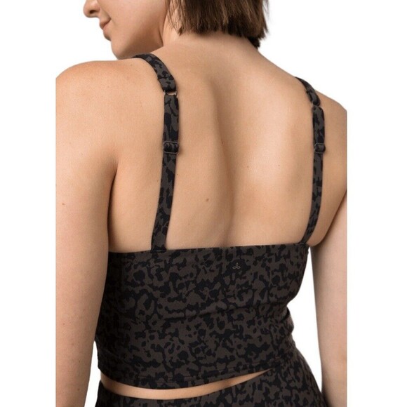 Prana Crop Top Sports Bra Adjustable UPF 50+ Chakara Dark Iron Wild XL NWT - Picture 3 of 12
